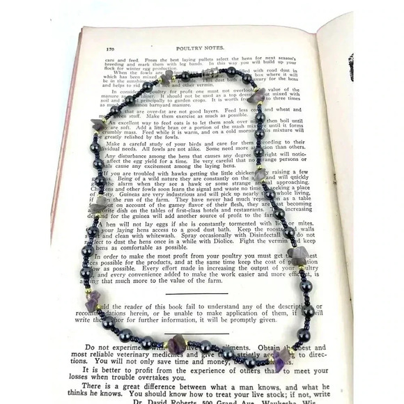 Natural Stone and Metal Beaded Necklace Amethyst  16" Choker Purple Gray - Picture 5 of 14